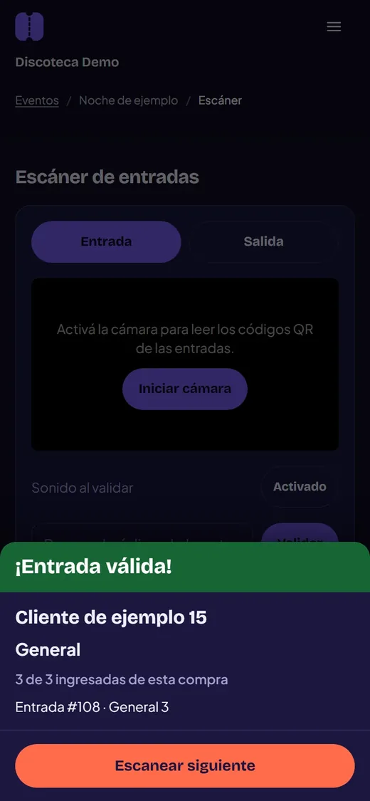 En Cartelera ticket scanner showing a valid entry