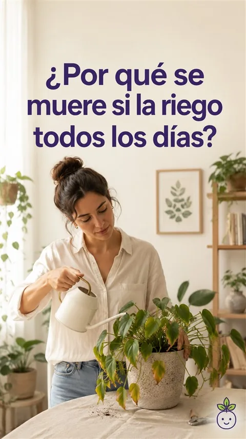 Ejemplo de imagen inicial de un reel de plantas generada con RedesIA: “¿Por qué se muere si la riego todos los días?”